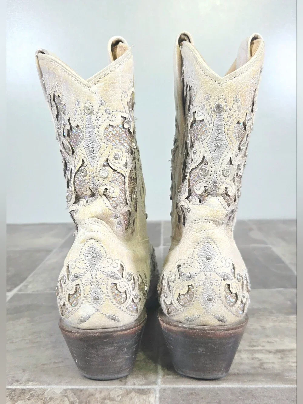 CORRAL INLAY & CRYSTAL WHITE BONE WESTERN BOOTS.